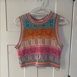 Zara Crochet Knit Tank Top Small Colorful Boho Festival Sweater Vest